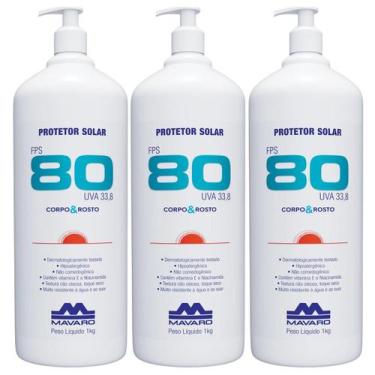 Imagem de Kit 3 Bloqueador Protetor Solar Profissional 1 KG Corpo E Rosto FPS 80