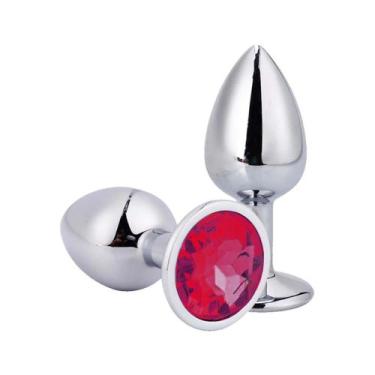 Imagem de Plug Anal Jóia Aço Inox P Iniciante Confortável Sexo Vermelho - Sexy  