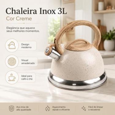 Imagem de Chaleira de Inox 3 Litros Cor Creme para Cozinha Moderna - DOLCE HOME