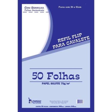Imagem de Papel para Flip-chart Tamoio Serrilhado com Furos 64x94cm 75G 50 Folhas Branco