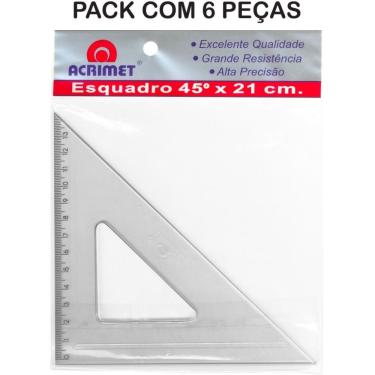 Imagem de Esquadro Acrimet Poliestireno 45 Graus 21cm com Escala Gravada e Micro Ressaltos Certificado INMETRO