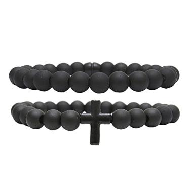 Imagem de Kit C/02 Pulseiras de Bolinha Masculina Cruz Crucifixo Preto Fosco All Black (17cm)