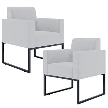 Imagem de Kit 02 Poltronas Decorativas para Sala Recepção Base Fixa De Metal Helô L02 Linho Cinza - Lyam Decor
