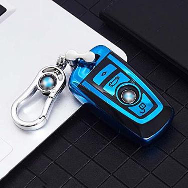 Imagem de YJADHU Porta-chaveiro porta-bolsa TPU tampa do estojo da chave do carro, adequado para BMW 520 F10 F30 F18 118i 320i 1 3 5 7 Série X3 F25 X4 M3 M5, azul e chaveiro
