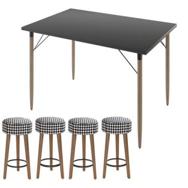 Imagem de Mesa De Jantar Madri Preto E 4 Bancos Paris Pés Natural Suede Cardan S