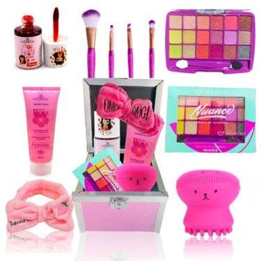 Kit de maquiagem infantil para meninas, conjunto completo de malas