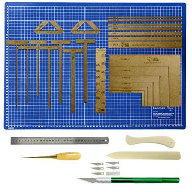 Imagem de Base De Corte Azul A3 45x30 Kit Scrapbook Réguas Gabaritos MDF Wireo (Estilete Verde)