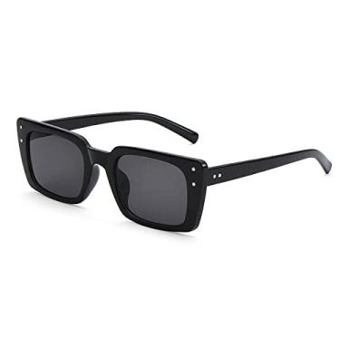 Imagem de 1 peça óculos de sol retangular moda vintage uv400 moldura de proteção retro óculos de sol senhoras streetwear óculos de motorista, preto, china