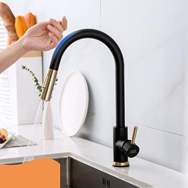 Imagem de Puxe para fora torneiras de cozinha toque inteligente para sensor torneira de água de cozinha misturador de pia 360 controle de toque giratório torneira misturador de água, ouro preto, china
