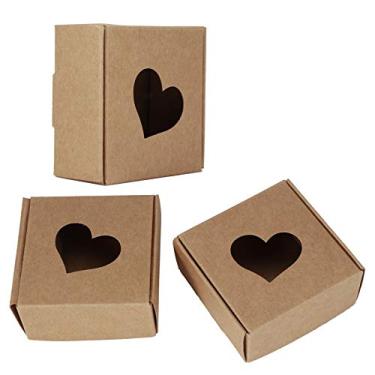 Imagem de Caixas de presente kraft, caixa de embalagem padr?o de cora??o de 50 pe?as, caixa de presente a granel pequena embalagem perfeita para sabonete feito ¨¤ m?o, doces, cupcake, joias, anivers¨¢rio, le