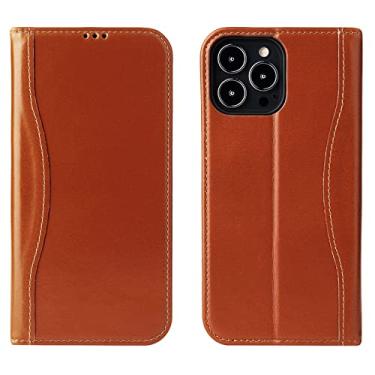 Imagem de Capa para iPhone 13/13 Pro/13 Pro Max, capa carteira flip de couro com slot para cartão e função à prova de choque Capa de telefone com suporte, marrom, 13pro 15,1 cm