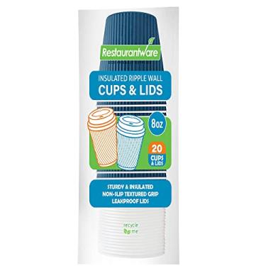 Imagem de Copo de café de parede azul da meia-noite de 227 g – com tampa branca – 8,8 cm x 8,9 cm x 10 cm – caixa com 20 unidades