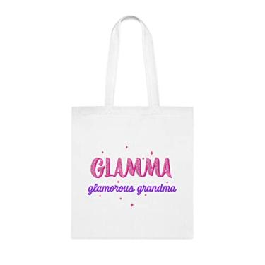 Imagem de SpreadPassion Bolsa Glamma Glamorous Grandma Tote Bag, Presente Engraçado para Avó, Bolsa de Ombro para Avó, Bolsas Reutilizáveis, Cesta de Aniversário Natal Ideia de Presente, Branco