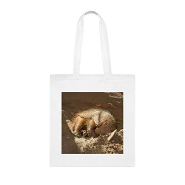 Imagem de Bolsa de dormir Armadillo Chaetophractus Villosus, presente divertido, bolsa de ombro, bolsas reutilizáveis, cesta de Natal de aniversário ideia de presente, Branco