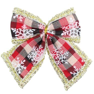 Imagem de Kit 21 Peças Enfeite Árvore Natal Laço Lacinho Xadrez 11cm