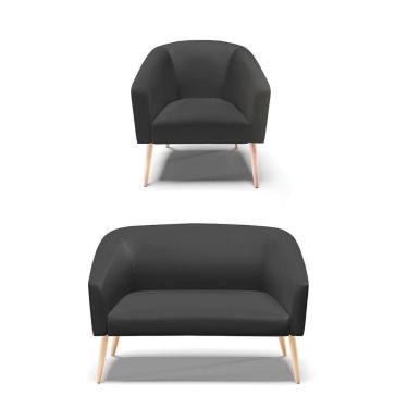 Imagem de Kit 01 Namoradeira 02 Lugares E 01 Poltrona Preto