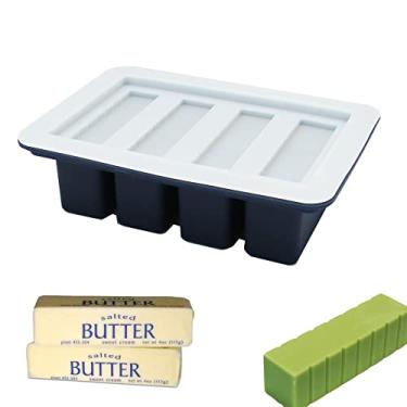 Imagem de Bandeja de silicone para molde de manteiga com tampa, bandeja retangular de molde para manteiga, pudim, sabão, chocolate, cheesecake, barra de gelo (azul marinho com tampa tranparente)