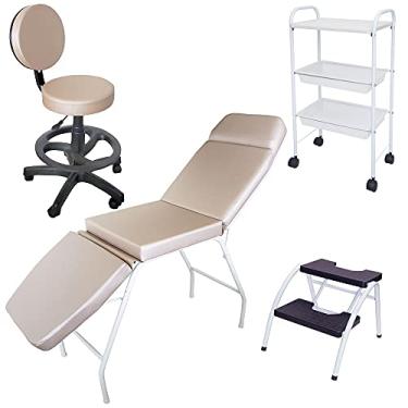 Imagem de Kit Estética Rosê Maca 3 posições, Mocho, Escada e Carrinho