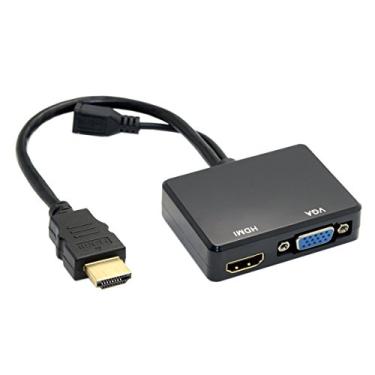 Imagem de JSER HDMI para VGA e HDMI Divisor fêmea com adaptador conversor de cabo de áudio e vídeo para monitor HDTV PC