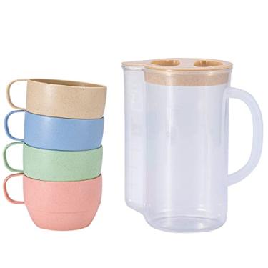 Imagem de Yunqing Conjunto de 5 copos de chaleira inquebráveis de palha de trigo, com 4 copos multicoloridos para crianças, crianças, adultos, caneca de café para lava-louças, água, chá, leite, suco