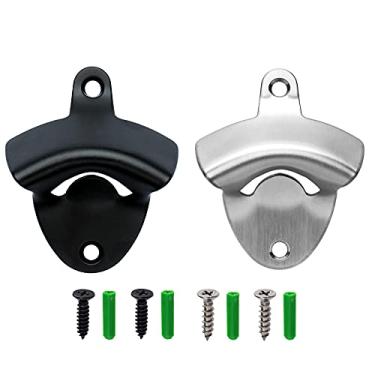 Imagem de Abridor de garrafa de cerveja de aço inoxidável resistente montado na parede por Luwanburg para cozinha casa barras com parafusos de montagem (prata mancha e preto)