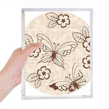Imagem de Caderno vintage simples de borboleta marrom com flores e folhas soltas recarregáveis, diário de papelaria