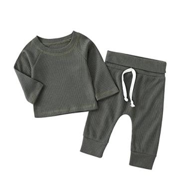 Imagem de Roupas para bebês meninos recém-nascidos, meninos, meninas, manga comprida, malha de algodão (verde, 0 a 6 meses)