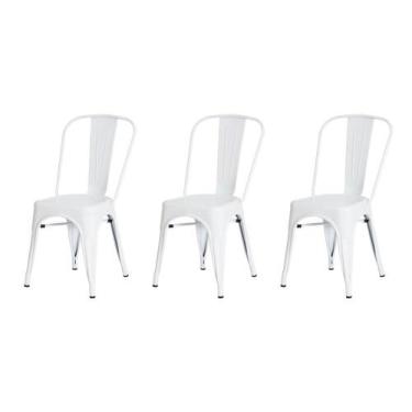 Imagem de Kit 3 Cadeiras Tolix Iron Design Branca Aço Industrial Sala Cozinha Ja