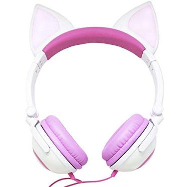Imagem de HEADFONE OUVIDO GATINHO C/PISCA LED HF-C30 - BRANCO e ROSA