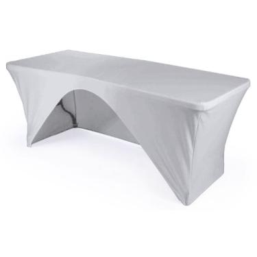 Imagem de LA Linen Toalha de mesa de elastano aberto nas costas para uma mesa retangular de 1,8 m, 1,88 m x 76,20 cm, branca
