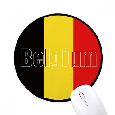 Imagem de Mousepads redondos antiderrapantes com nome da bandeira da Bélgica com bordas costuradas pretas para presente de escritório