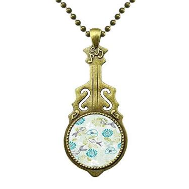 Imagem de DIYthinker Colar de folhas de peixe flor azul animal antigo joia música pingente de guitarra