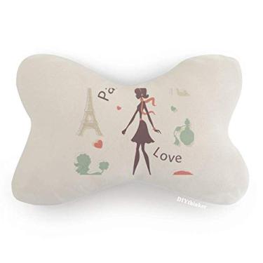 Imagem de DIYthinker Almofada de apoio de cabeça para decoração de pescoço com acabamento de carro da Torre Eiffel Paris Lady France