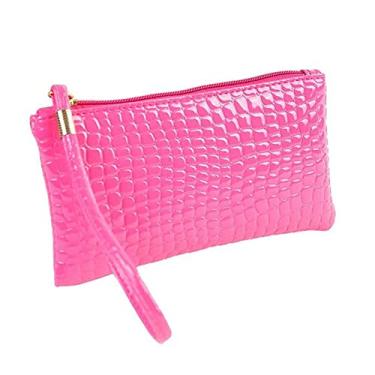 Imagem de Bolsa de cosméticos de couro pequena para mulheres, carteira de couro de crocodilo, bolsa de mão, bolsa de moedas, bolsa de cosméticos, rosa