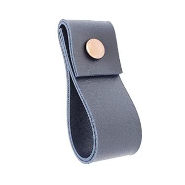 Imagem de Puxador Doba Parafuso - Textura de Couro Azul Marinho - Parafuso Rose Gold