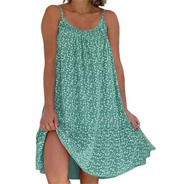 Imagem de YECDET Vestido Camisete com Estampa Floral, Vestido Feminino Solto de Verão Sem Mangas Praia Mini Vestido Cami (Verde, P)