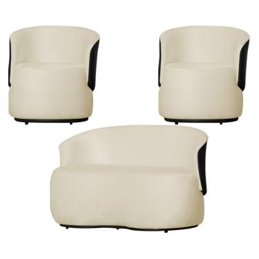 Imagem de Kit 1 Namoradeira e 2 Poltronas Decorativa Orgânica Beatriz Suede Composê Corino Marrom - Estopar