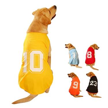 Imagem de Camisa de cachorro número impresso verão colete básico filhote camiseta respirável pet sem mangas regata roupas para cães grandes médios pequenos (XXXXG, amarelo)