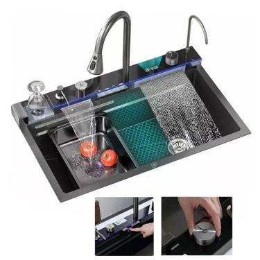 Imagem de Cuba Gourmet Inox Premium Pia Cozinha Torneira Mangueira Cascata Agua Quente Fria Painel Monocomando