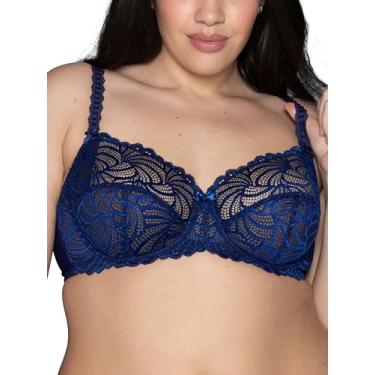 Imagem de Vanity Fair Sutiã feminino bonito de renda indulgência com aro, bojos não acolchoados para forma natural, tamanhos 32C-40G, Pampelune Blue Mystique, 40E
