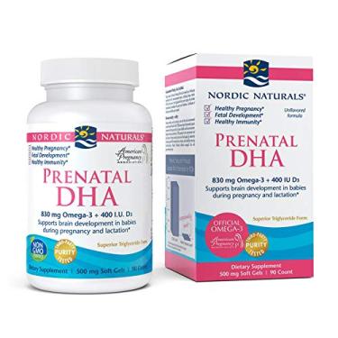 Imagem de Nordic Naturals Prenatal DHA, Unflavored - 830 mg Omega-3 + 400 IU Vitamin D3 - 90 Soft Gels - Supports Brain Development in Babies During Pregnancy & Lactation - Non-GMO - 45 Servings