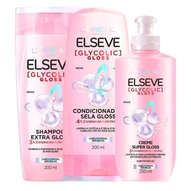Imagem de Kit Shampoo Elseve Glycolic Gloss 200ml + Condicionador Elseve Glycolic Gloss 200ml + Creme Para Pentear Elseve Glycolic Gloss 250ml