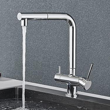 Imagem de Filtro preto torneiras de cozinha purificação misturador água potável 360 rotação torneira da cozinha pia água quente e fria, cromo