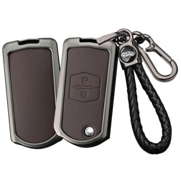 Imagem de HIBEYO Capa de chaveiro de couro para Mazda 2 3 5 6 8 Atenza CX5 CX-7 CX-9 MX-5 RX GH Demio acessórios com chaveiros Flip 2 botões Samrt Key Holder Cover-B chaveiro marrom