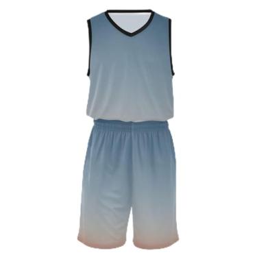 Imagem de CHIFIGNO Camiseta de basquete gradiente de mármore arco-íris cor pastel, tecido macio e confortável, camiseta de treino de futebol 5T-13T, Cinza e laranja dégradé, P