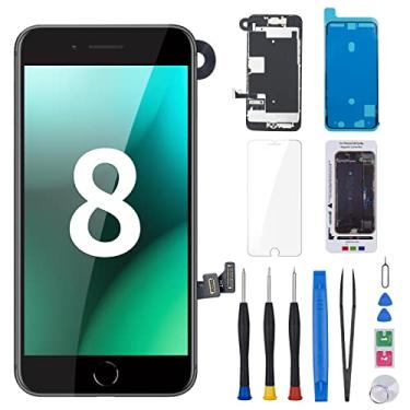 Imagem de Risidamoy Tela de substituição para iPhone 8 com botão Home 4,7 polegadas, tela LCD preta para iPhone SE 2nd 2020 3D Touch digitalizador conjunto completo kit de reparo de alto-falante câmera frontal