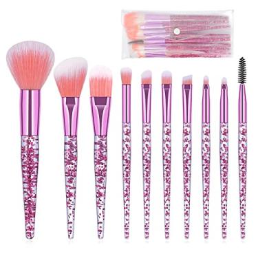 Imagem de Conjunto de pincéis de maquiagem com 10 pincéis de maquiagem elegantes com purpurina, base profissional em pó para o rosto, blush, sombra, delineador, lábios, pincéis cosméticos com bolsa transparente