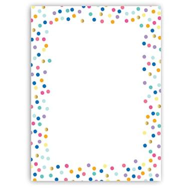 Imagem de Stonehouse Collection Papelaria de confetes coloridos - folhas de papel timbrado 21 x 28 a 152 cm - Papel timbrado com borda colorida (pontos coloridos)