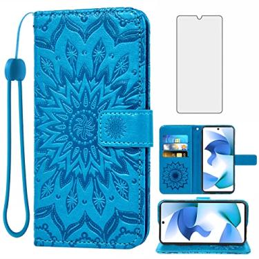 Imagem de Asuwish Capa de telefone para BLU F91 5G 2022 capa carteira com protetor de tela de vidro temperado e couro girassol capa flip fina suporte para cartão acessórios de celular azul 91F 6,8 mulheres