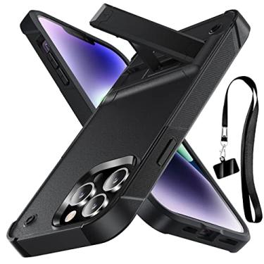 Imagem de YSLBWLE Capa para iPhone 13 Pro, capa protetora resistente à prova de choque, proteção de nível militar, resistente a arranhões, capa fina e fina, com suporte, com cordão, preta 6-IP13P-01